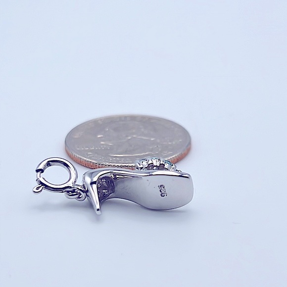 925 Sterling Silver High Heel Charm with Blue Topaz Swarovski Crystal Accents - Picture 3 of 3